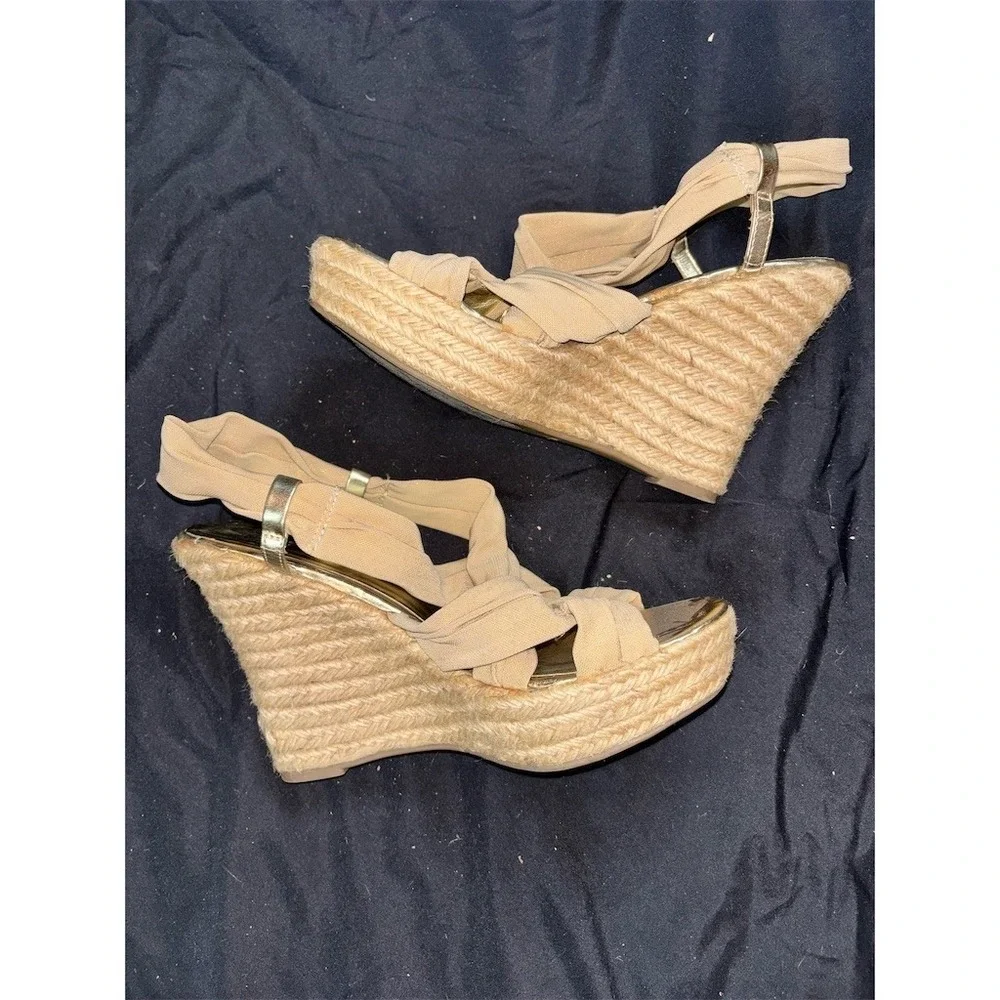 Nine West Lexi Womens Espadrille Wedge Sandals Beige Open Toe Size 10 M
